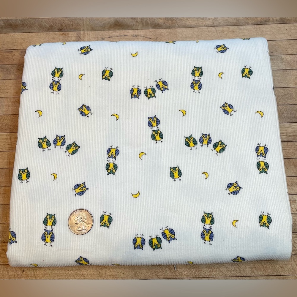 OOP owls on baby wale Corduroy fabric, Boutique brand, 1yd 16” x 60”
